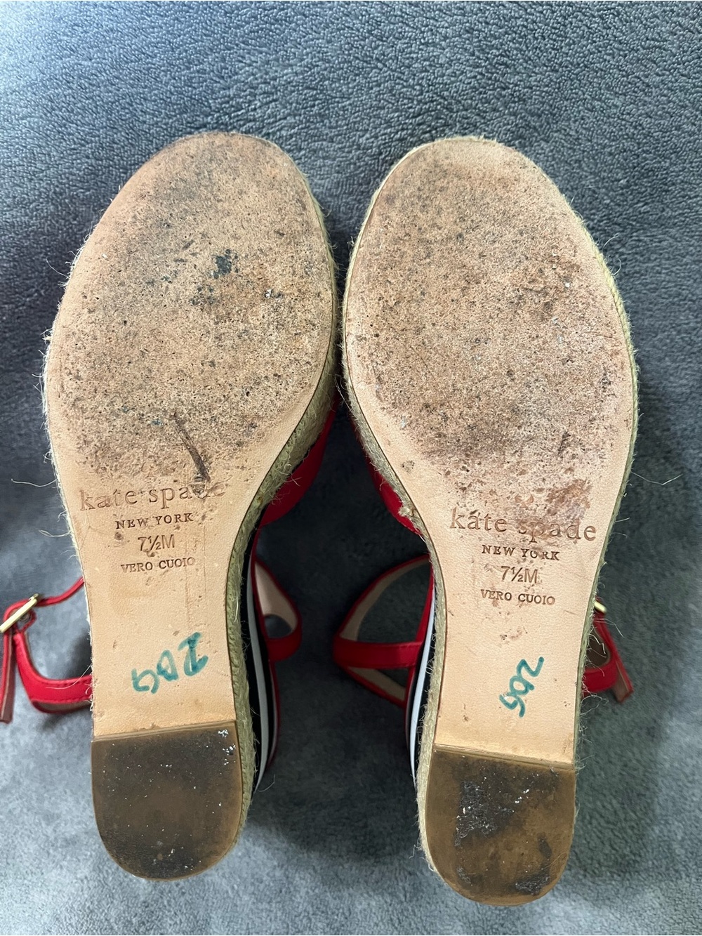 Kate Spade  Red Leather Wedge Sandals with Striped Platform 7.5M - Picture 8 of 14
